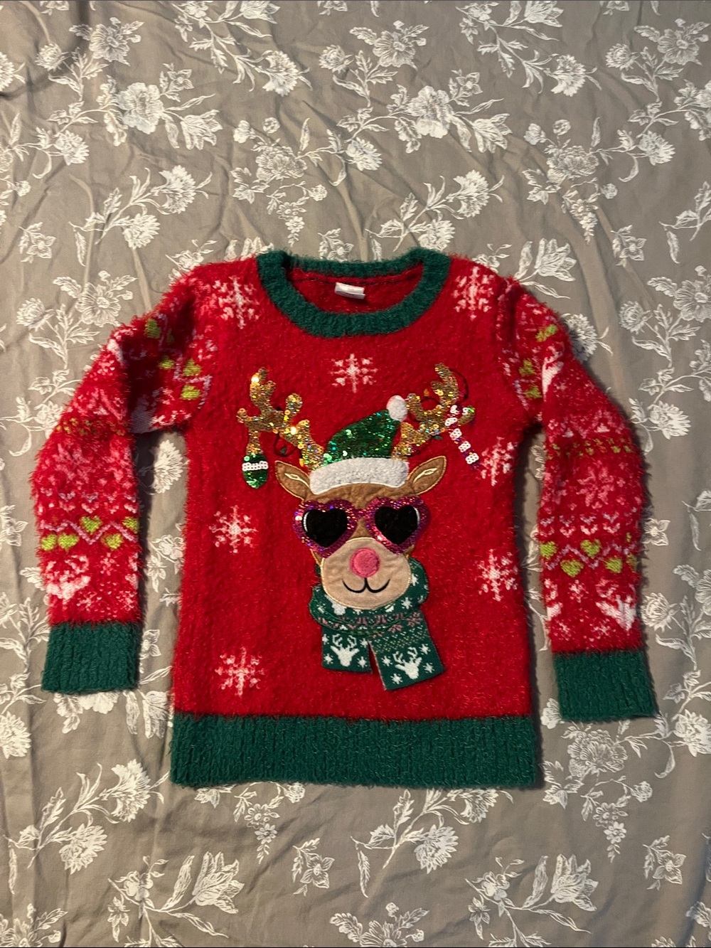 Target Red Kids Reindeer Holiday Sweater with Green Trim Christmas